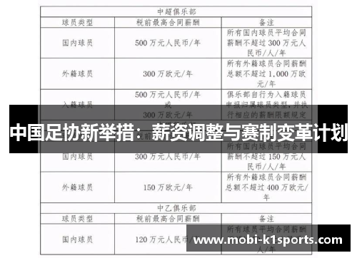 中国足协新举措：薪资调整与赛制变革计划